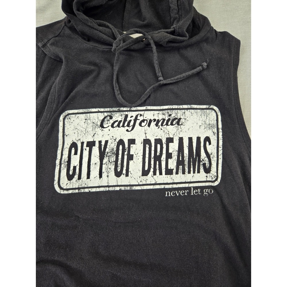 Purple Snow Women Black California City of Dreams Sleeveless Hoodie Graphic Top - Picture 8 of 10